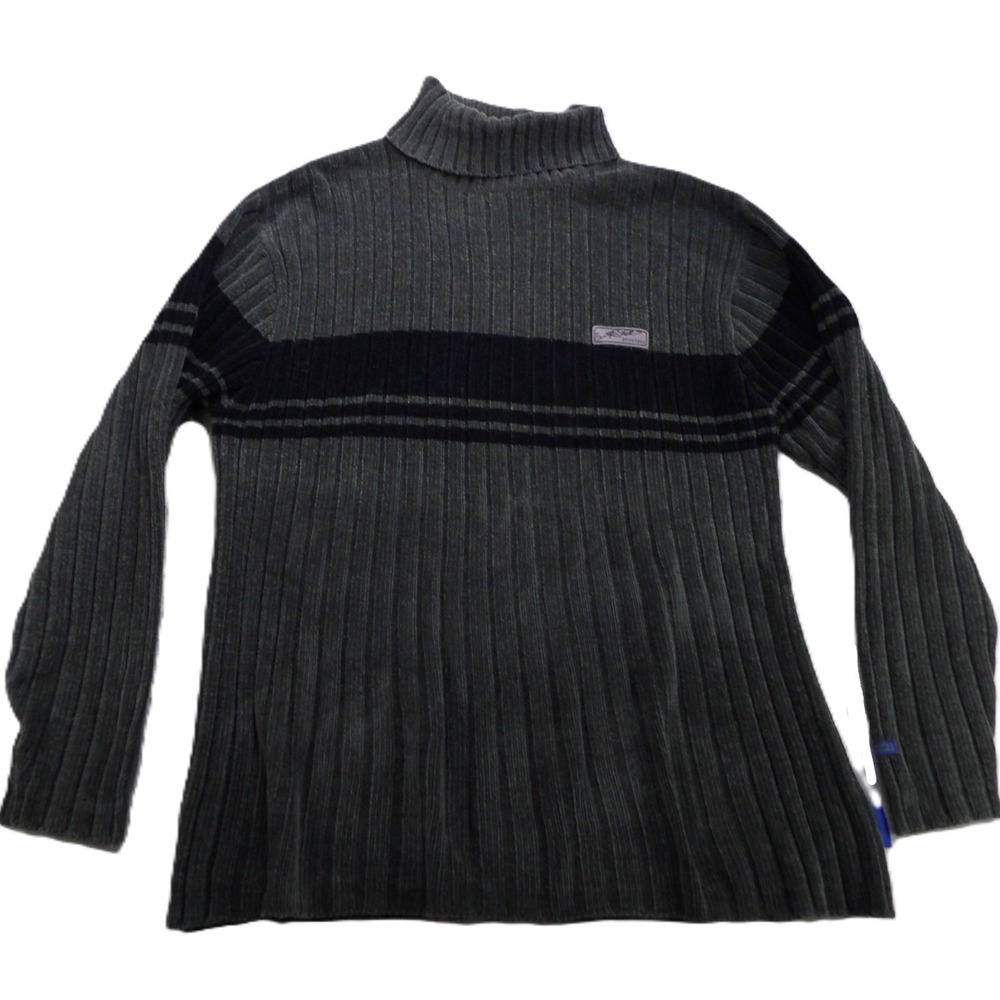 VTG Southpole Men Ribbed Turtleneck Sweater Gray Black Acrylic L Y2K Pullover LS